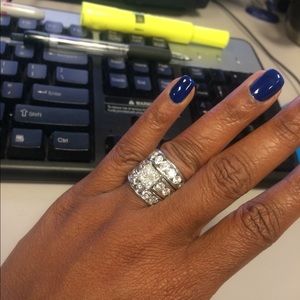 14k White Gold 3 piece mounted Wedding Ring.